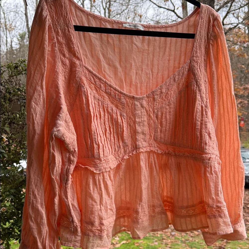 American Eagle Outfitters Tangerine/ Peachy Lace Blouse - Picture 2 of 7